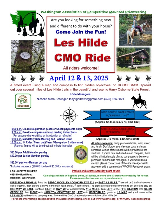 April 12-13, 2025 Les Hilde Horse Camp, Sedro Wooley, WA