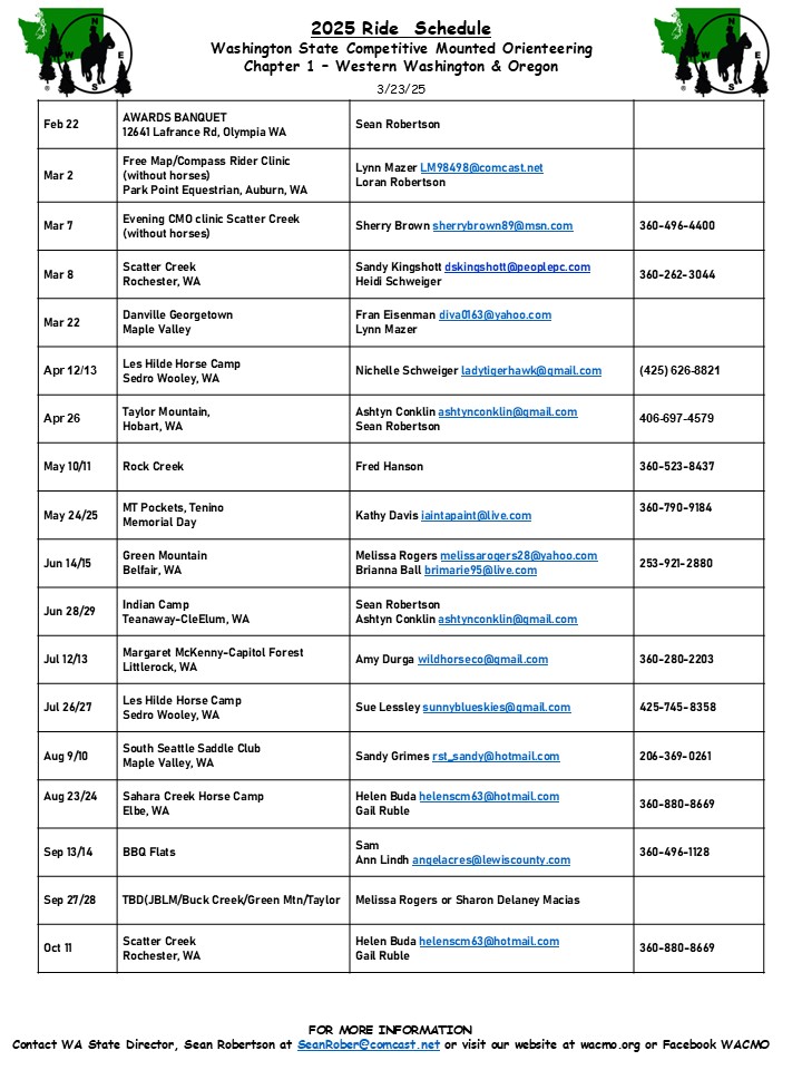 2025 Ride Schedule